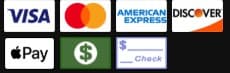We accept Visa, Mastercard, American Express, Discover, Apple Pay, Cash and Check